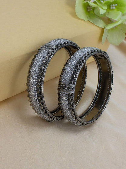 Gun Metal Crystal Beaded Bangle Set