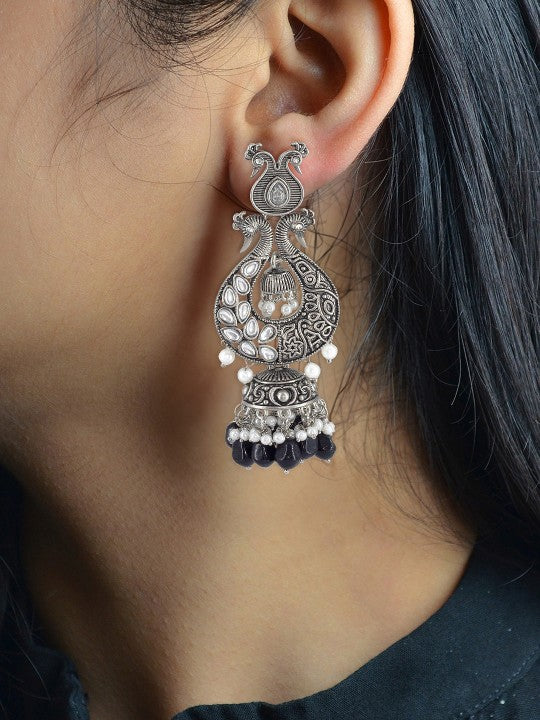 Black Peacock Beads Drop Jhumka Earrings