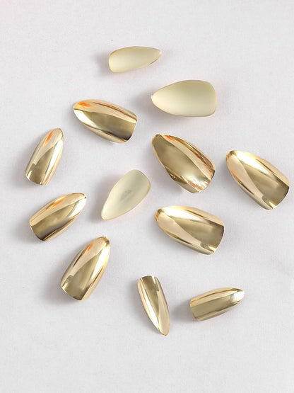 Set Of 12 Reusable Chromatic Fake Nails With Application Kit - Lemon Gold