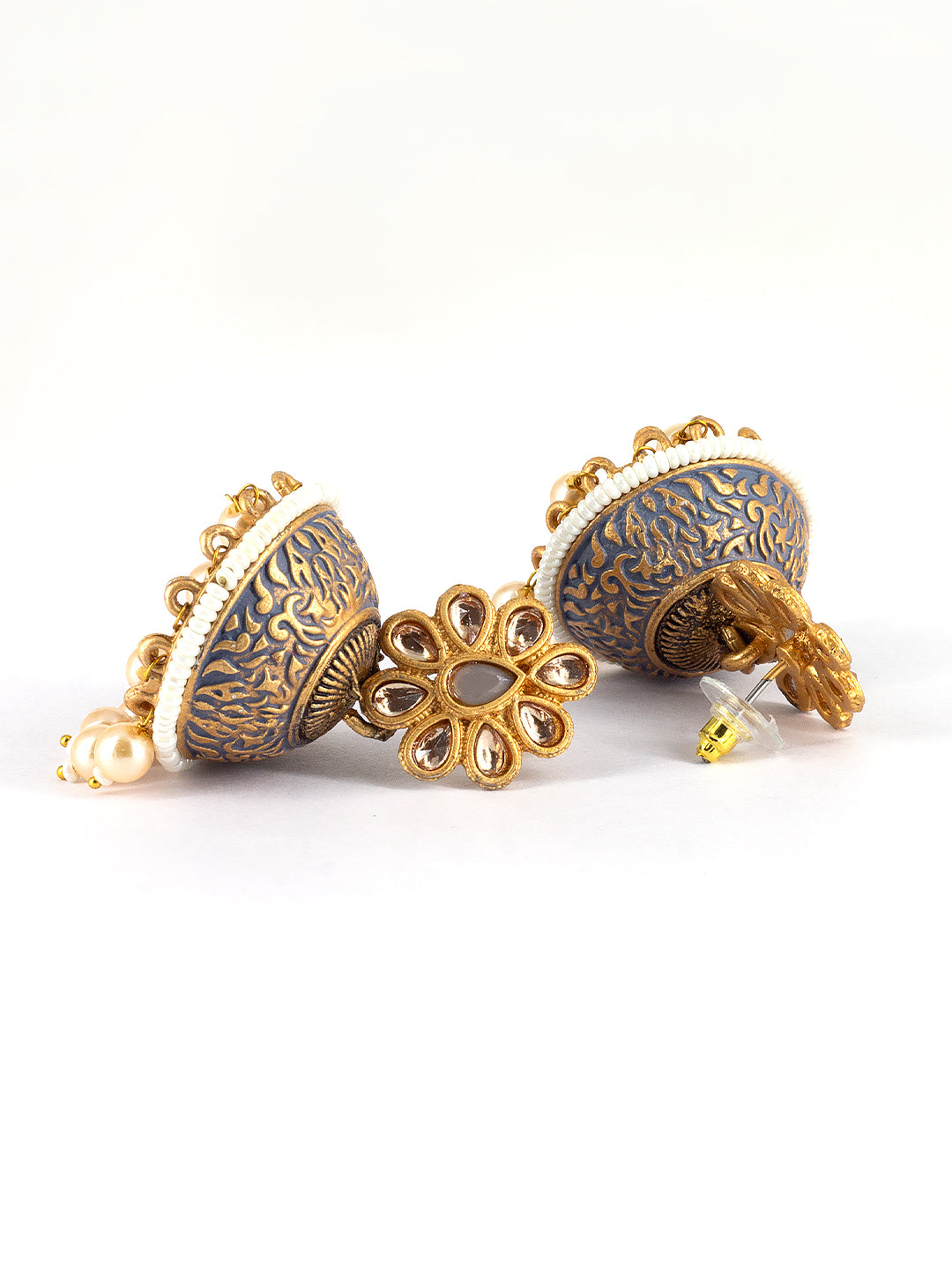 Gold-Plated Gray Classic Jhumkas Earrings