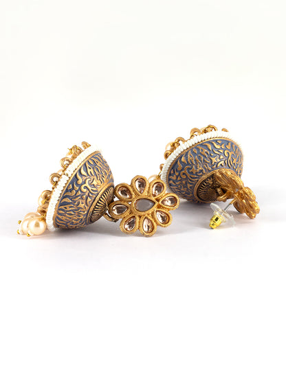 Gold-Plated Gray Classic Jhumkas Earrings