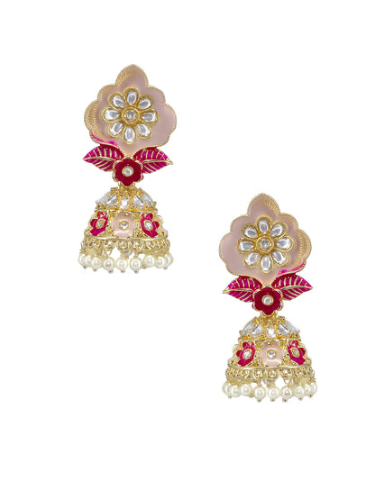 Pink Classic Gold Plated Jhumkas Earrings