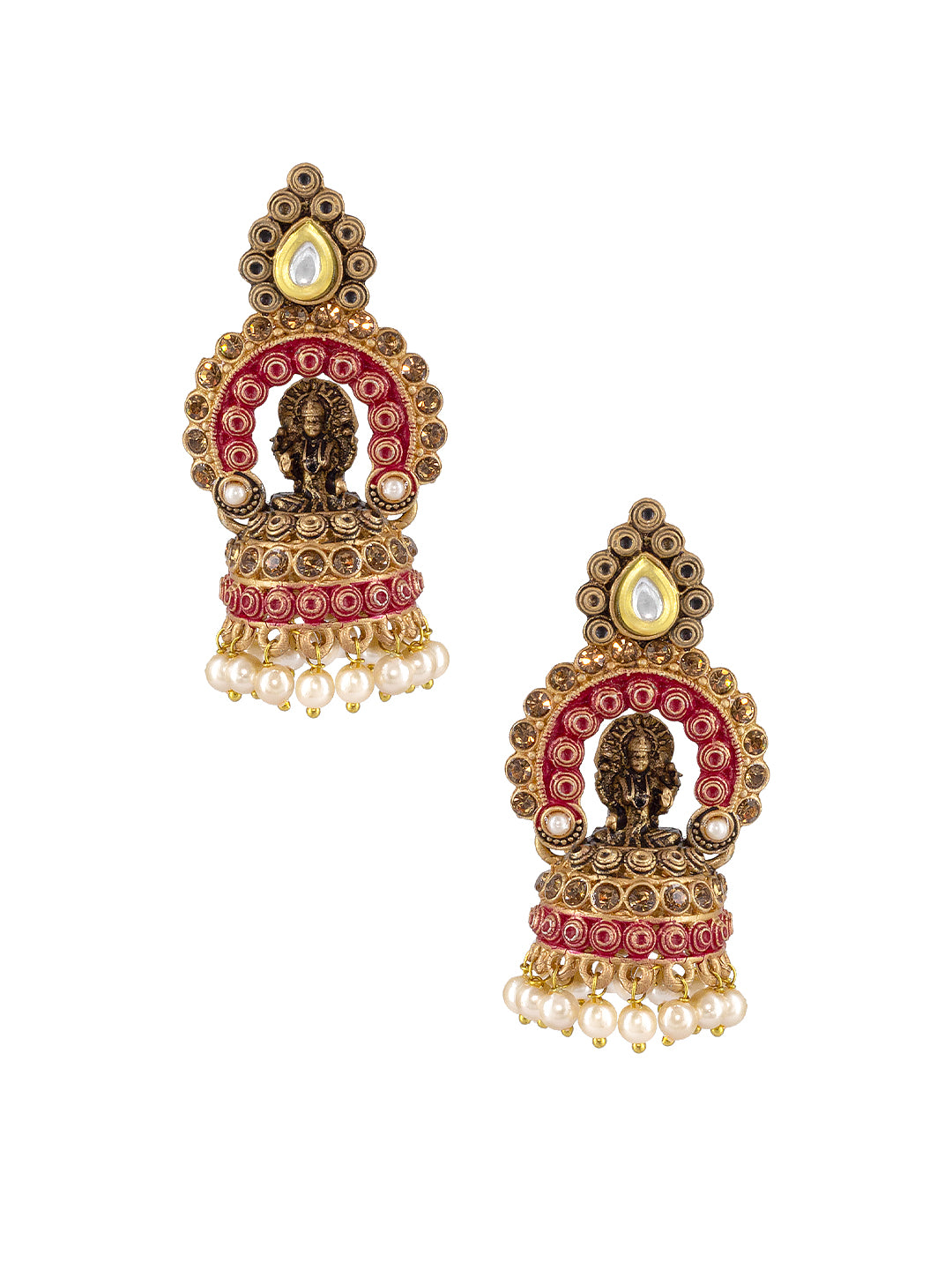 Gold Plated Red Classic Jhumka Earrings