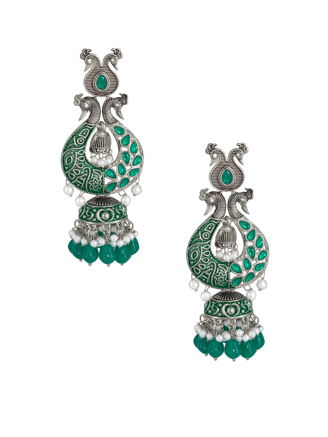 Green Peacock Jhumka Earrings