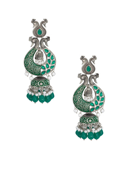 Green Peacock Jhumka Earrings