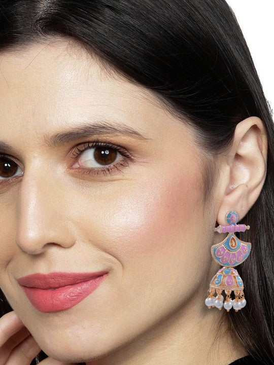 Pink Crescent Shaped Beaded Jhumka Earrings