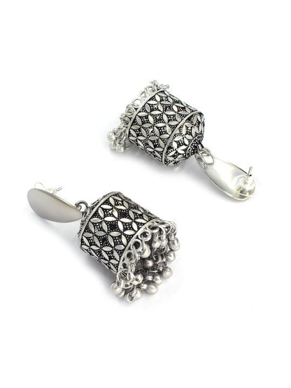 Silver Plated Dome Shaped Oxidised Jhumkas