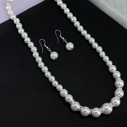 Silver Plated Pearl Beaded Moti Mala Necklace & Earrings