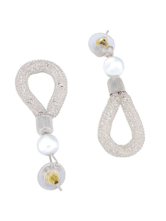 Silver-Plated CZ Studded & Pearl Baeded Jewellery Set