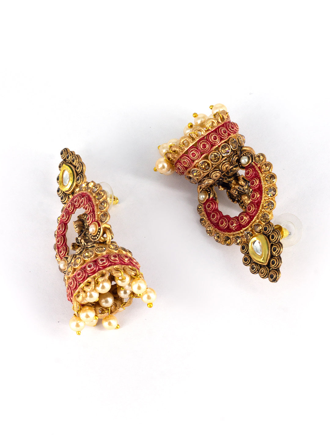 Gold Plated Red Classic Jhumka Earrings