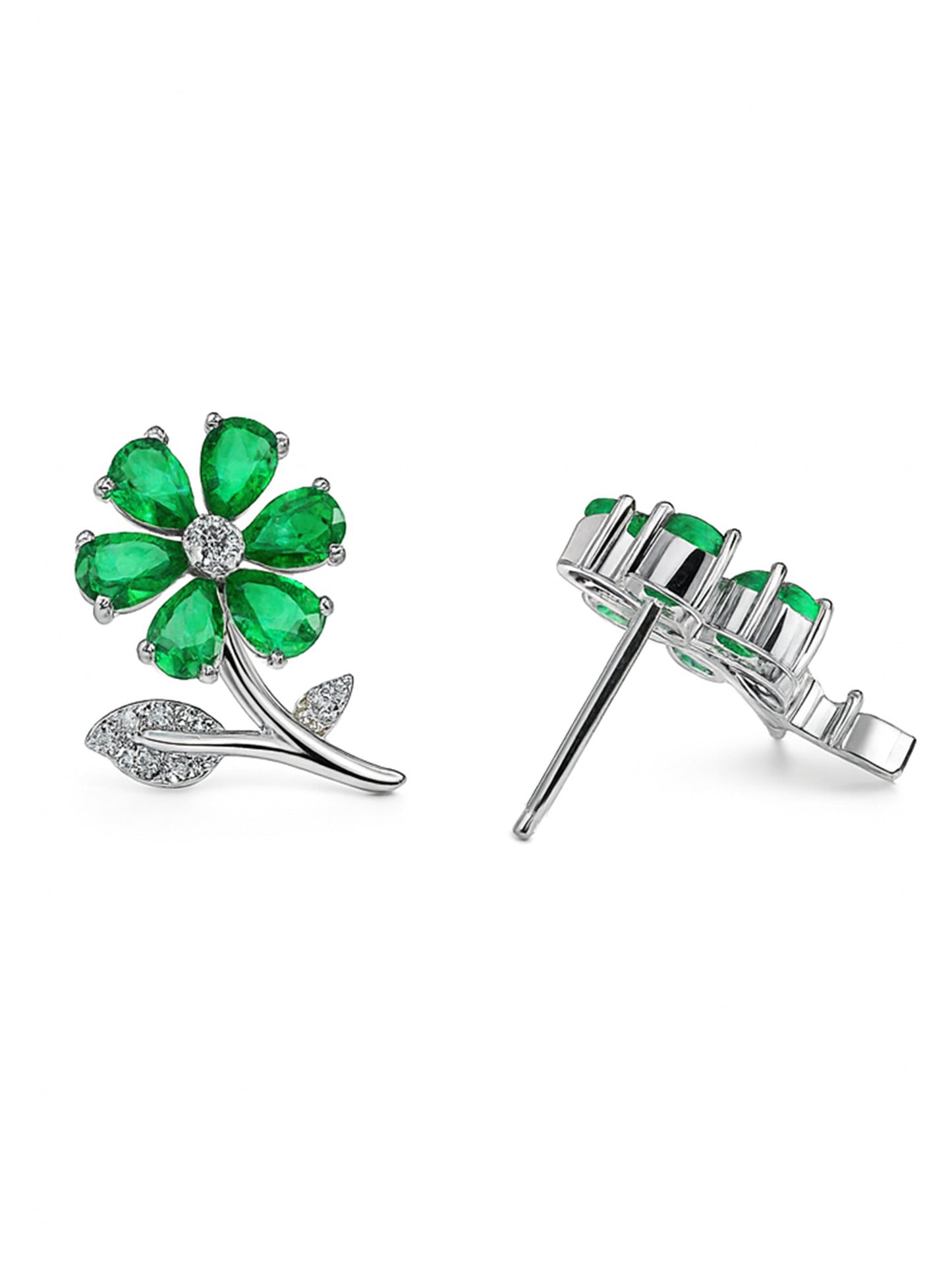 Silver Plated Green AD Floral Stud Earrings for Women