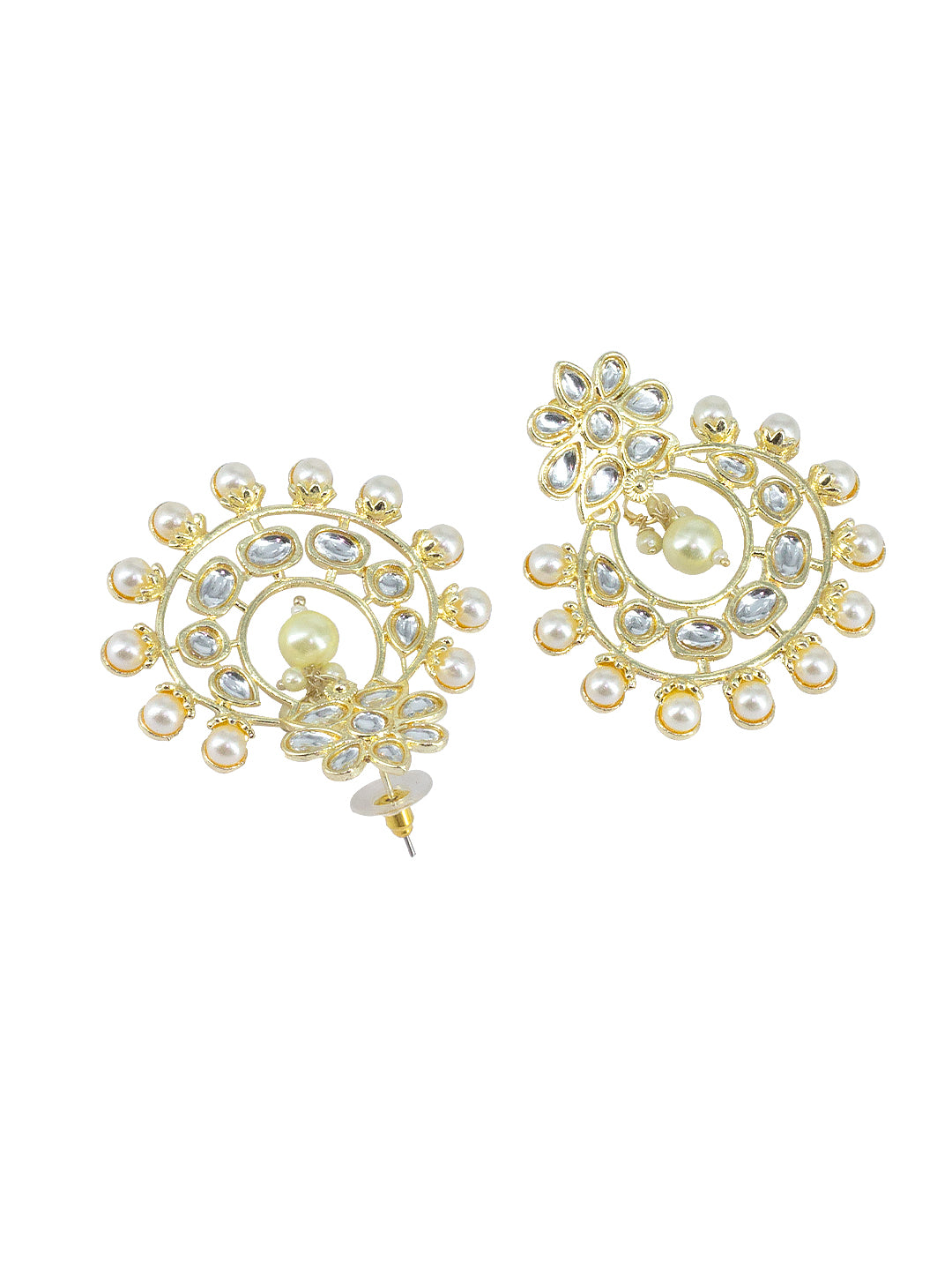 Gold-Plated Floral Kundan Studded Chandbalis