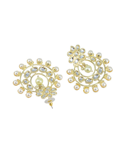 Gold-Plated Floral Kundan Studded Chandbalis