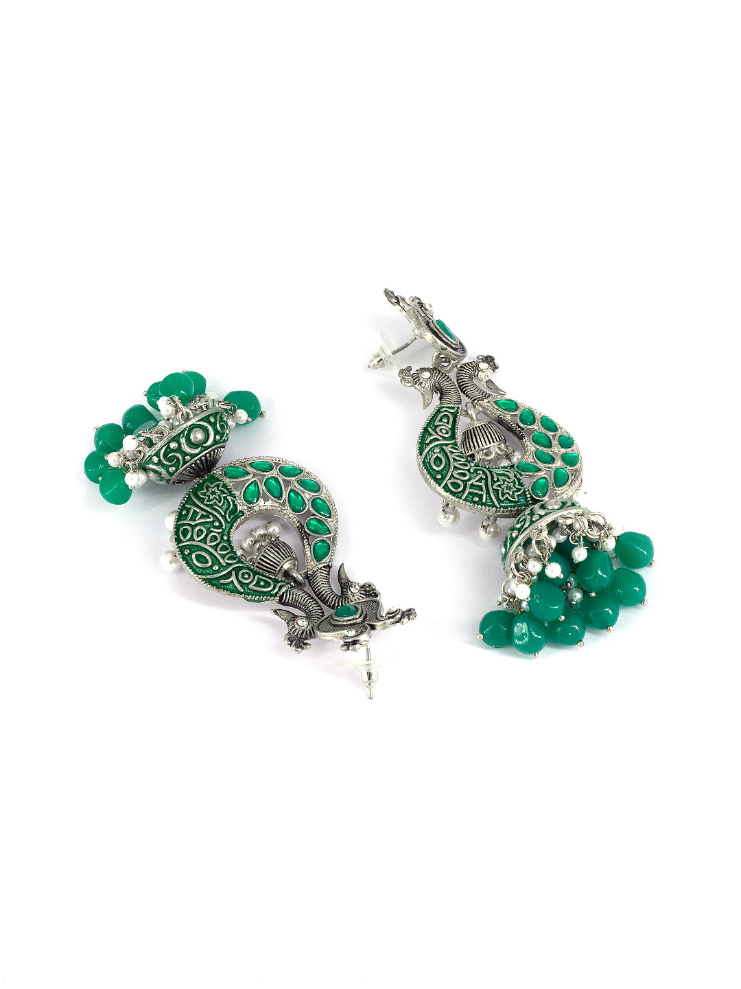 Green Peacock Jhumka Earrings