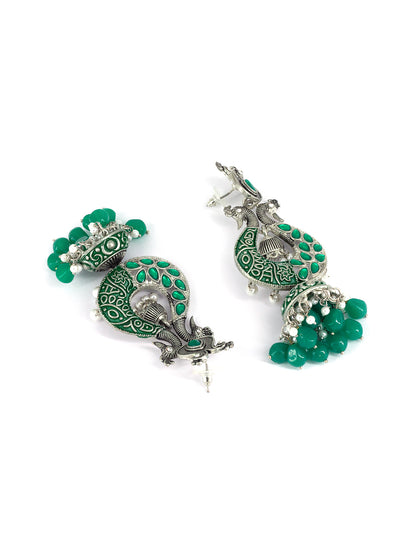 Green Peacock Jhumka Earrings