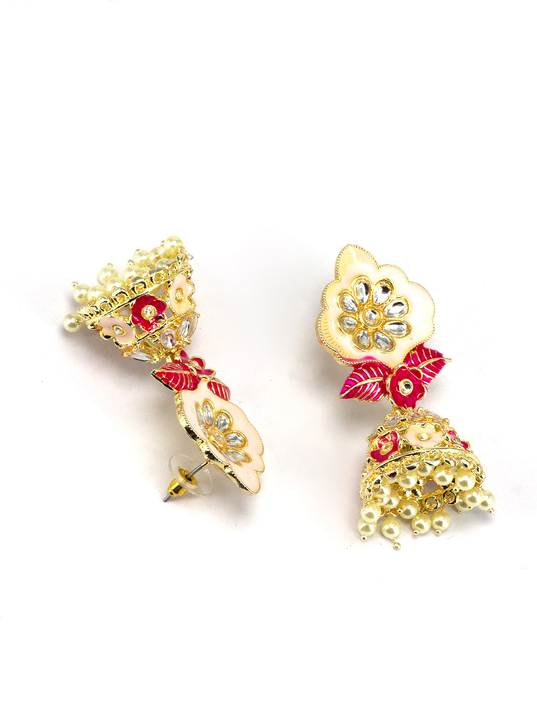 Pink Classic Gold Plated Jhumkas Earrings
