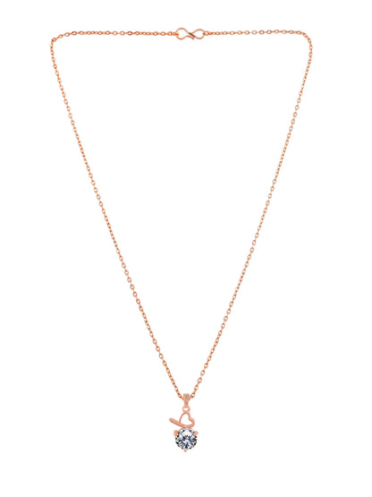 PRIVIU Rose Gold Plated Crystal Charm Pendant Chains Set for Girls (Pack of 5)