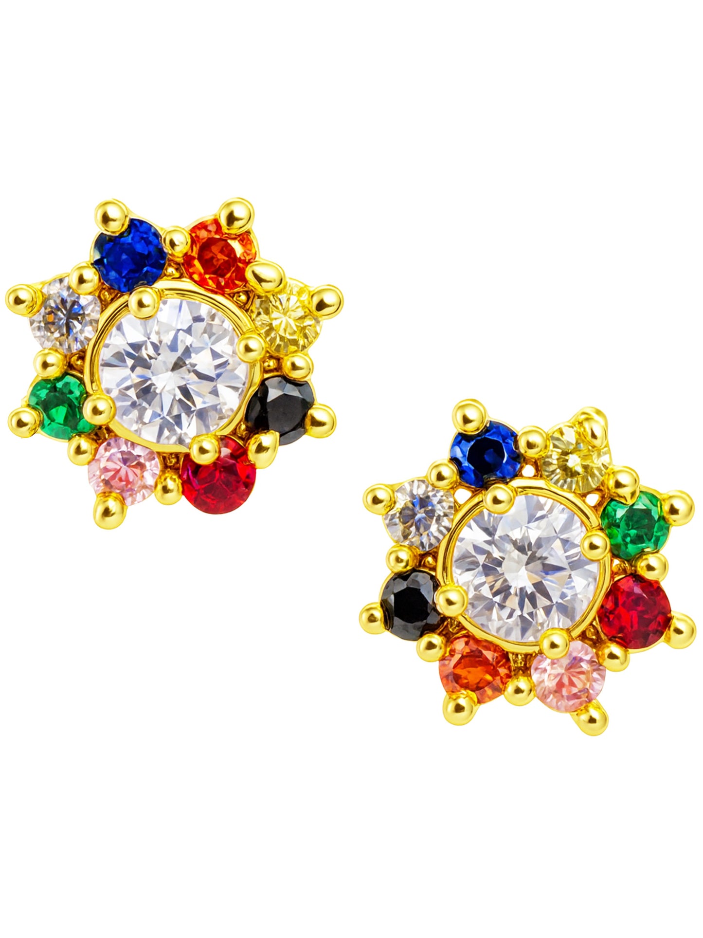 Gold Plated Navratana Stud Earrings for Women