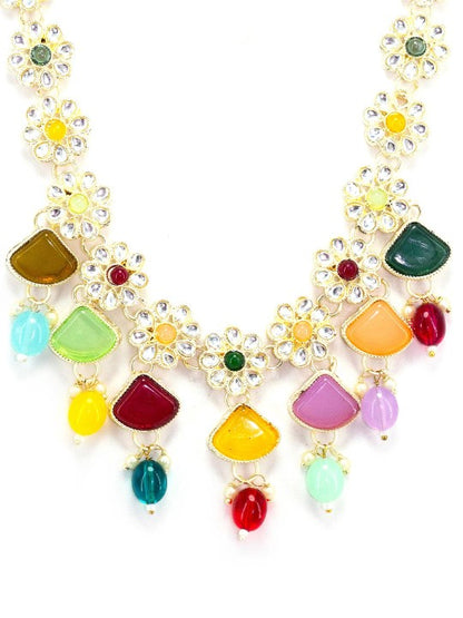 Gold Plated Artificial Stones and Beads Jewellery Set With Maangtika