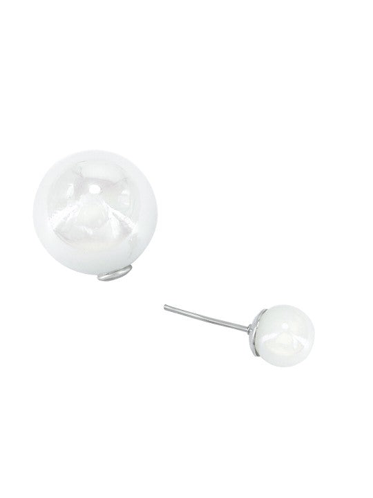 Silver Plated Double Sided White Beads Stud Earrings