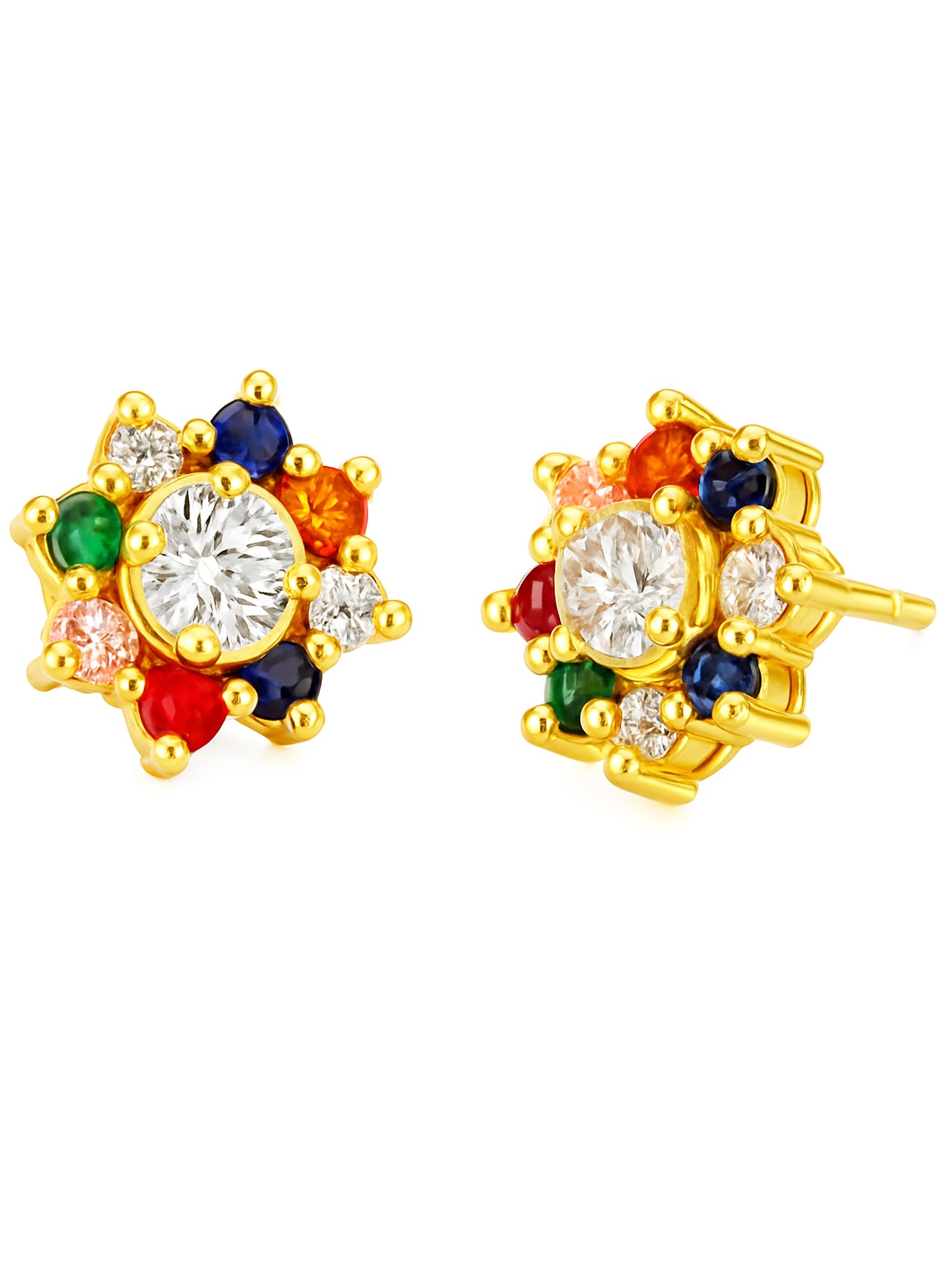 Gold Plated Navratana Stud Earrings for Women