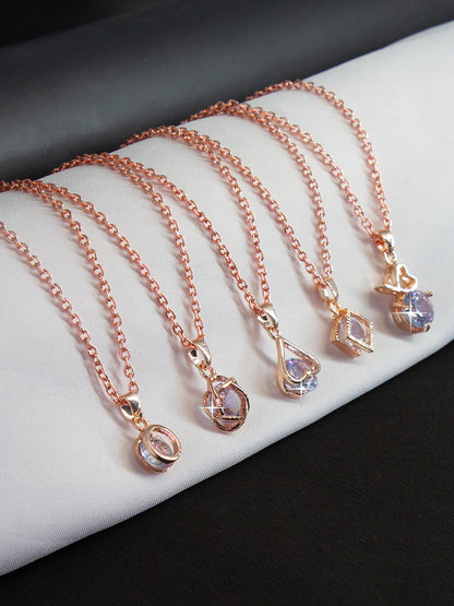 PRIVIU Rose Gold Plated Crystal Charm Pendant Chains Set for Girls (Pack of 5)