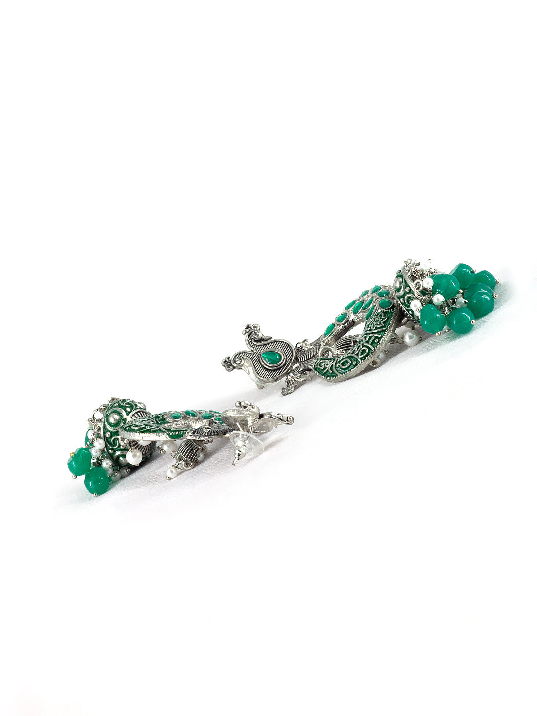 Green Peacock Jhumka Earrings