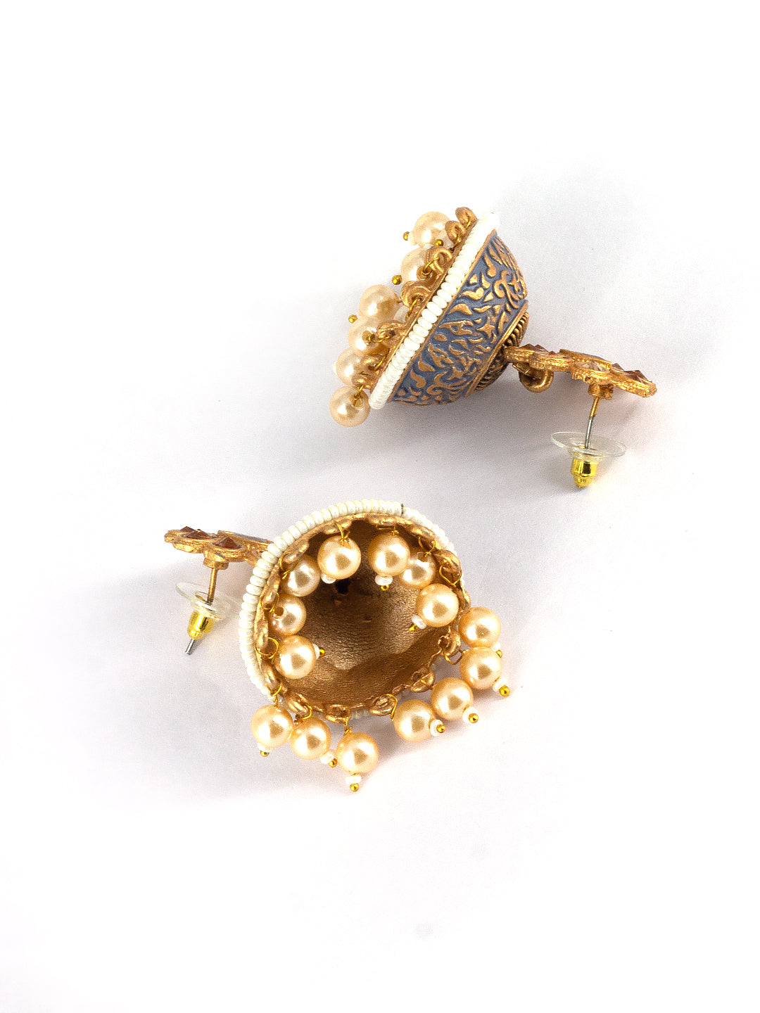 Gold-Plated Gray Classic Jhumkas Earrings
