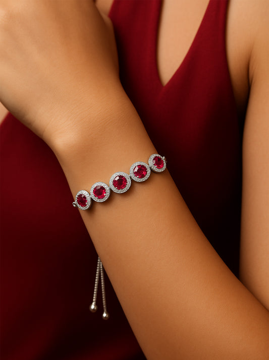 Silver Plated Red AD Adjustable Bracelet for Women
