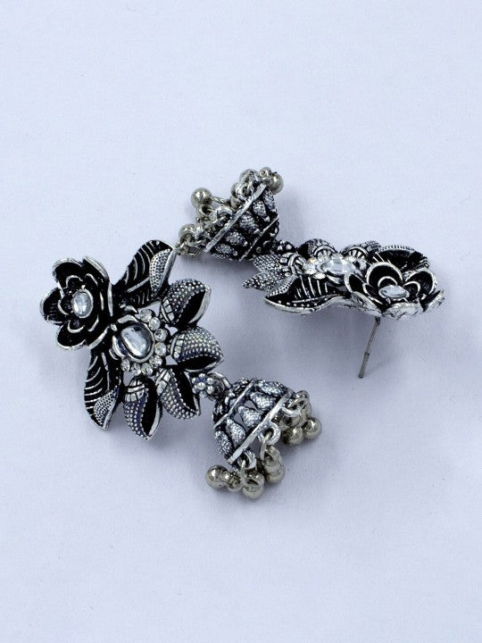 Oxidized Floral Jhumka Earrings