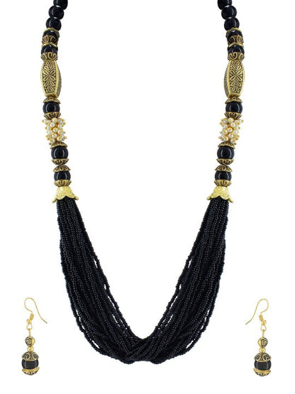 Black Beaded Layered Long Jewellery Set