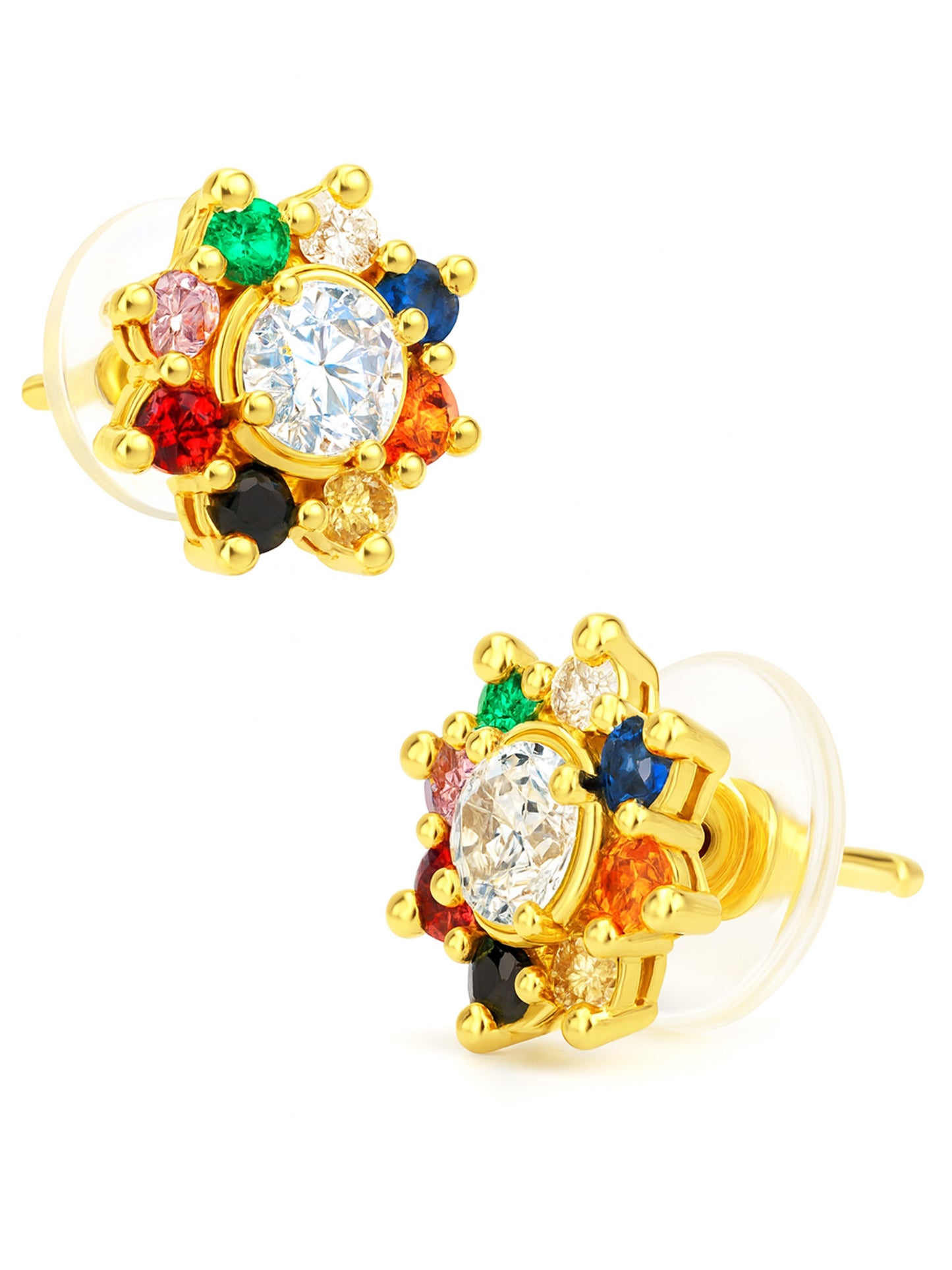 Gold Plated Navratana Stud Earrings for Women