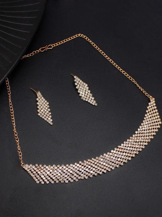 Rose Gold-Plated Cubic Zirconia-Studded Jewellery Set