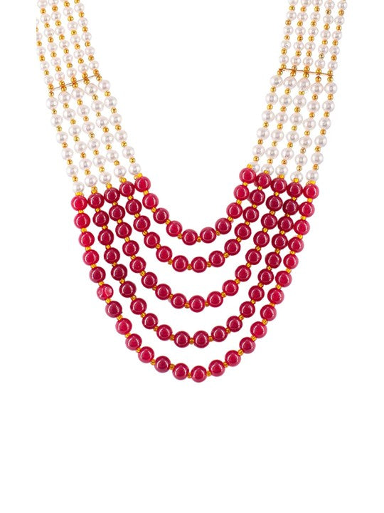 Red Pearls Beaded Layered Jewellery Set