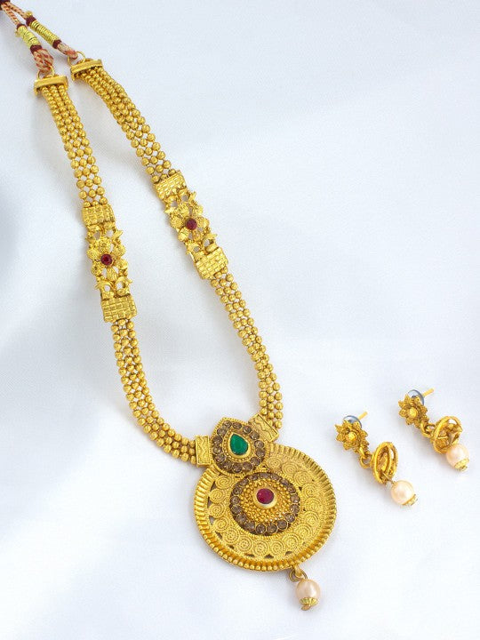 Gold-Plated Stone Studded Traditional Jewellery Set