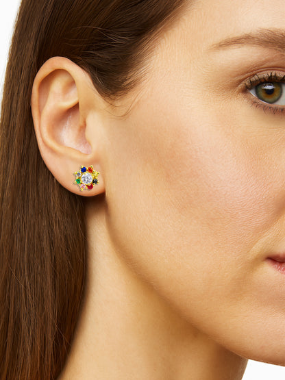 Gold Plated Navratana Stud Earrings for Women