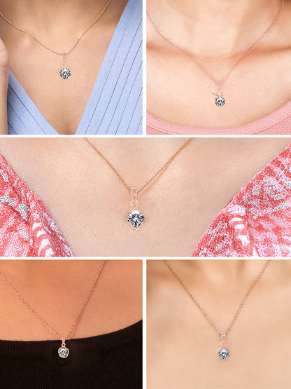 PRIVIU Rose Gold Plated Crystal Charm Pendant Chains Set for Girls (Pack of 5)