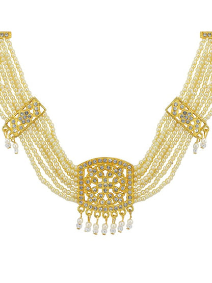 Gold Plated Stones Studded & Beaded Jewellery Set