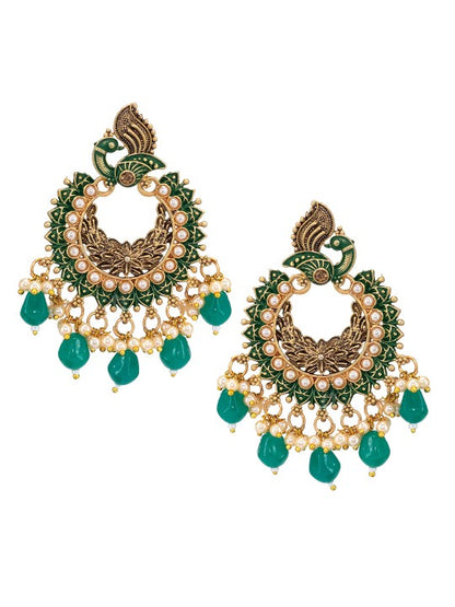 Green Peacock Beads Drop Earrings