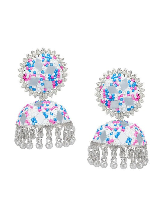 Pink & Blue Beads Jhumka Earrings