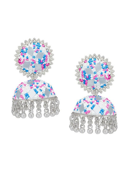 Pink & Blue Beads Jhumka Earrings