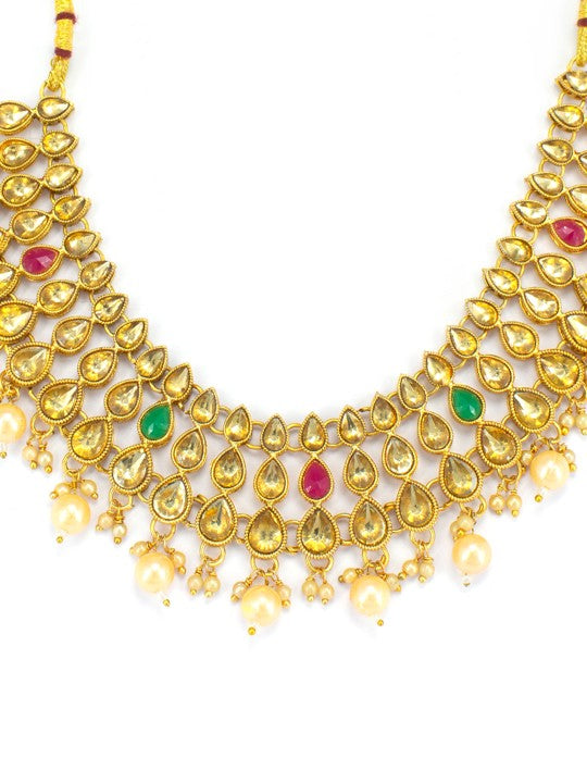 Gold Plated Kundan Studded Jewellary Set With Maangtika