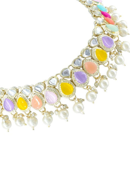 Gold-Plated Crystal Studded Jewellery Set With Maangtika