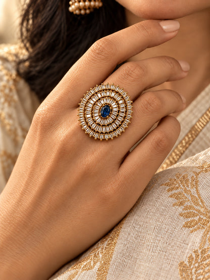 Antique Gold Plated Blue AD Finger Ring for Women