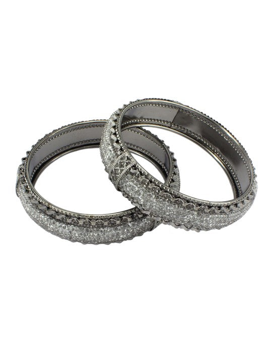 Gun Metal Crystal Beaded Bangle Set