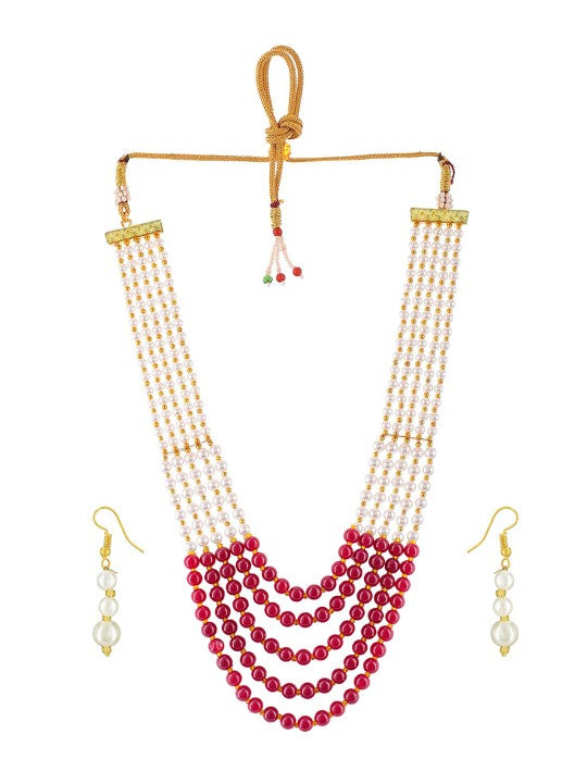 Red Pearls Beaded Layered Jewellery Set