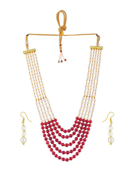 Red Pearls Beaded Layered Jewellery Set