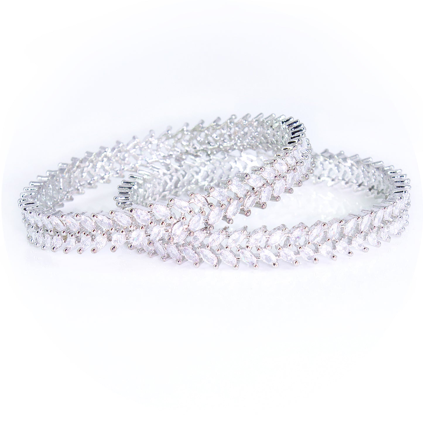 PRIVIU AD Bangles for Women Rhodium Plated American Diamond Traditional Jewellery Bangles Set