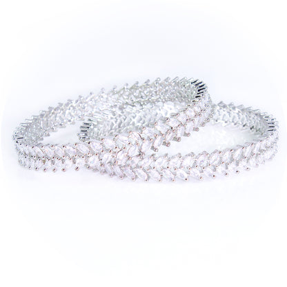 PRIVIU AD Bangles for Women Rhodium Plated American Diamond Traditional Jewellery Bangles Set