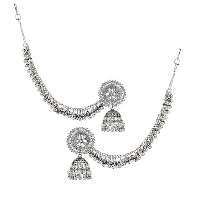 Floral Jhumka Earrings With Chain